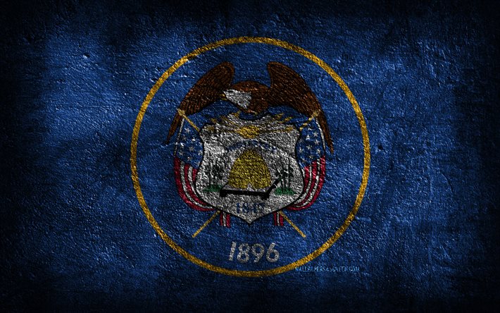 4k, bandiera dello stato dell utah, struttura di pietra, bandiera dell utah, giorno dello utah, grunge, arte, utah, simboli nazionali americani, stato dello utah, stati americani, stati uniti