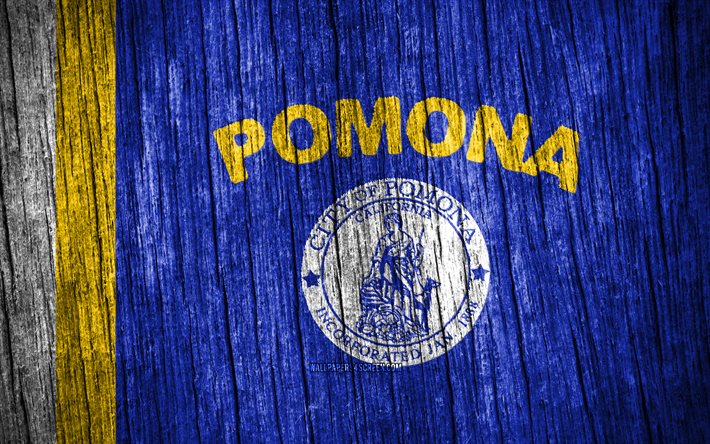4k, flagge von pomona, amerikanische städte, tag von pomona, usa, hölzerne texturfahnen, pomona-flagge, pomona, bundesstaat kalifornien, städte von kalifornien, us-städte, kalifornien