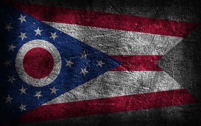 4k, Ohio State flag, stone texture, Flag of Ohio State, Ohio flag, Day of Ohio, grunge art, Ohio, American national symbols, Ohio State, American states, USA