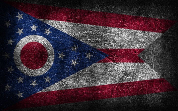 4k, ओहियो राज्य ध्वज, पत्थर की बनावट, ओहियो राज्य का ध्वज, ओहियो झंडा, ओहियो का दिन, ग्रंज कला, ओहायो, अमेरिकी राष्ट्रीय प्रतीक, ओहायो राज्य, अमेरिकी राज्य, अमेरीका