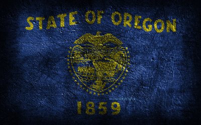 4k, Oregon State flag, stone texture, Flag of Oregon State, Oregon flag, Day of Oregon, grunge art, Oregon, American national symbols, Oregon State, American states, USA