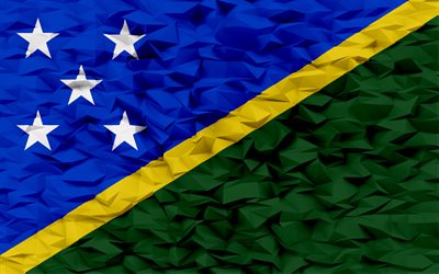Flag of Solomon Islands, 4k, 3d polygon background, Solomon Islands flag, 3d polygon texture, Day of Solomon Islands, 3d Solomon Islands flag, Solomon Islands national symbols, 3d art, Solomon Islands