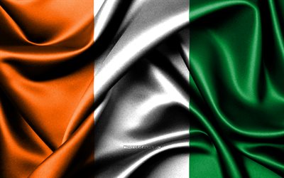 Ivorian flag, 4K, African countries, fabric flags, Ivory Coast, Day of Cote d Ivoire, flag of Cote d Ivoire, wavy silk flags, Cote d Ivoire flag, Africa, Ivory Coast flag, Ivorian national symbols, Cote d Ivoire