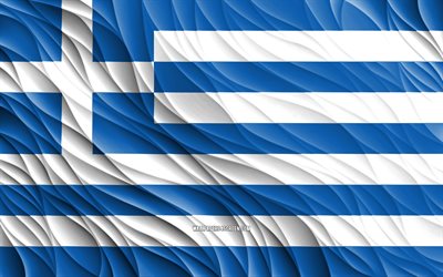 4k, Greek flag, wavy 3D flags, European countries, flag of Greece, Day of Greece, 3D waves, Europe, Greek national symbols, Greece flag, Greece