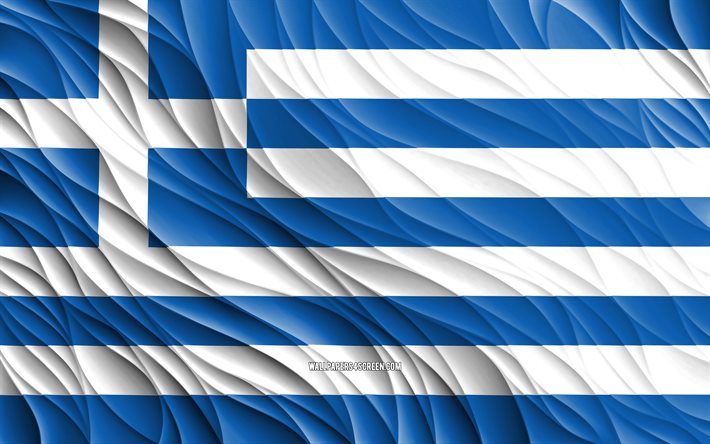 4k, bandiera greca, bandiere 3d ondulate, paesi europei, bandiera della grecia, giorno della grecia, onde 3d, europa, simboli nazionali greci, grecia