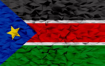 etelä-sudanin lippu, 4k, 3d monikulmion tausta, 3d polygonirakenne, etelä-sudanin päivä, 3d etelä-sudanin lippu, etelä-sudanin kansalliset symbolit, 3d-taide, etelä-sudan