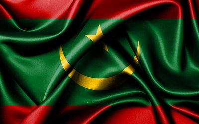 mauretanische flagge, 4k, afrikanische länder, stofffahnen, tag mauretaniens, flagge mauretaniens, gewellte seidenfahnen, afrika, mauretanische nationalsymbole, mauretanien