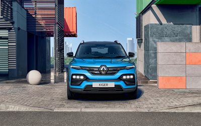 2022, Renault Kiger, front view, exterior, compact crossover, blue Renault Kiger, French cars, Renault