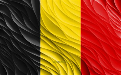 4k, ベルギーの旗, 波状の3dフラグ, ヨーロッパ諸国, ベルギーの日, 3d波, ヨーロッパ, ベルギーの国家のシンボル, ベルギー