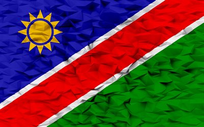 drapeau de la namibie, 4k, 3d polygone de fond, polygone 3d texture, jour de la namibie, 3d drapeau de la namibie, namibie symboles nationaux, art 3d, namibie