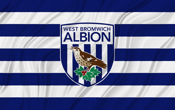 West Bromwich Albion FC, 4K, blue white wavy flag, Championship, football, 3D fabric flags, West Bromwich Albion flag, soccer, West Bromwich Albion logo, english football club, West Bromwich Albion