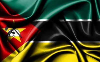 moçambiques flagga, 4k, afrikanska länder, tygflaggor, moçambiques dag, vågiga sidenflaggor, afrika, moçambiques nationella symboler, moçambique