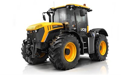 JCB Fastrac 8330, 4k, white backgrounds, 2022 tractors, agricultural machinery, yellow tractor, agricultural concepts, JC