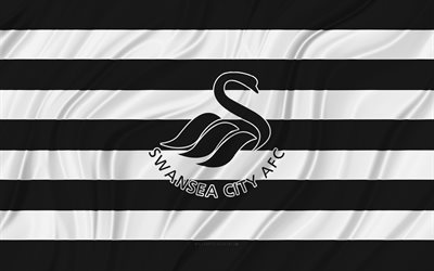 スウォンジーシティfc, 4k, 白黒波状旗, チャンピオンシップ, フットボール, 3dファブリックフラグ, スウォンジーシティfc旗, サッカー, スウォンジーシティfcのロゴ, イギリスのサッカークラブ, fcスウォンジーシティ