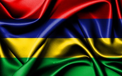 drapeau de l ile maurice, 4k, les pays africains, les drapeaux en tissu, le jour de l ile maurice, le drapeau de l ile maurice, les drapeaux de soie ondulés, l afrique, les symboles nationaux de l ile maurice, l ile maurice