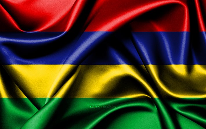 mauritius bayrağı, 4k, afrika ülkeleri, kumaş bayraklar, mauritius günü, dalgalı ipek bayraklar, afrika, mauritius ulusal sembolleri, mauritius