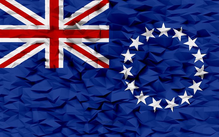 Flag of Cook Islands, 4k, 3d polygon background, Cook Islands flag, 3d polygon texture, Day of Cook Islands, 3d Cook Islands flag, Cook Islands national symbols, 3d art, Cook Islands