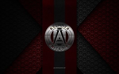 atlanta united fc, mls, textura de punto rojo negro, logotipo de atlanta united fc, club de fútbol estadounidense, emblema de atlanta united fc, fútbol, atlanta, ee uu