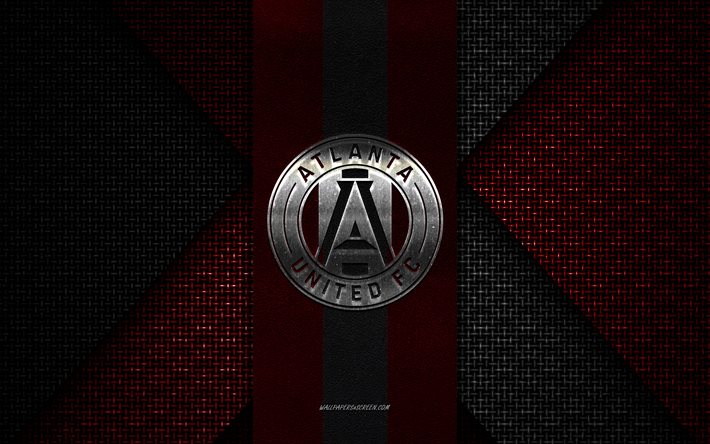 atlanta united fc, mls, textura de punto rojo negro, logotipo de atlanta united fc, club de fútbol estadounidense, emblema de atlanta united fc, fútbol, atlanta, ee uu