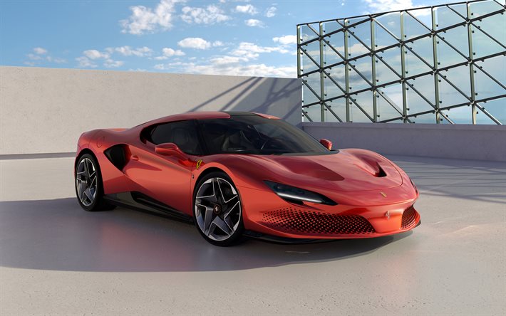 2022年, フェラーリsp48ユニカ, 4k, 正面図, 外観, オレンジ色のスーパーカー, オレンジsp48ユニカ, イタリアのスポーツカー, フェラーリ