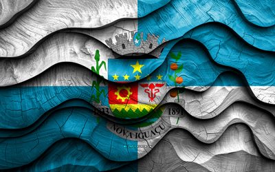 4k, bandera de nova iguacu, ciudades de brasil, banderas de ondas 3d de madera, día de nova iguacu, brasil, bandera de madera nova iguacu, ciudades brasileñas, nova iguacu