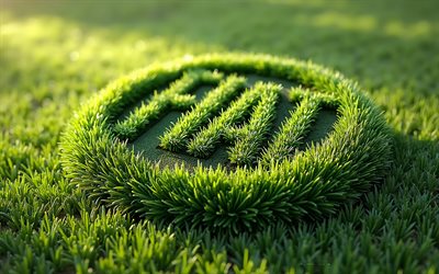 Fiat logo made from green grass, 4k, Fiat emblem, nature background, Fiat logo, Fiat grass logo, Fiat sign, 3D art, Fiat