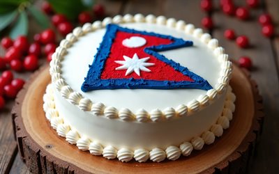 bandera de nepal pintada en pastel, 4k, bandera de nepal, hornada, nepal, pastel con bayas, pastel con la bandera de nepal, día de nepal