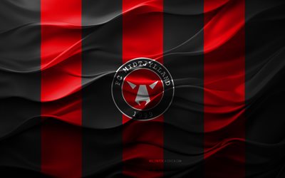 4k, fc midtjylland logo, fondo 3d negro rojo, superliga danesa, fc midtjylland emblema, equipo de fútbol danés, fc midtjylland flag, textura 3d, dinamarca, fc midtjylland, fútbol americano, fútbol