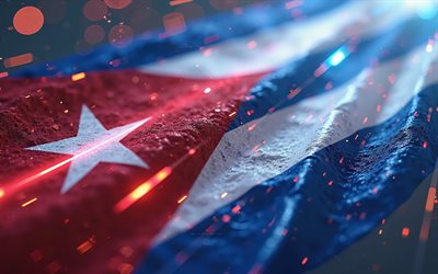 4k, العلم كوبا, خوخه, الفن الرقمي, الوهج الأحمر, يوم كوبا, علم كوبا, الفن التجريدي, عن قرب, العلم الكوبي, الرموز الوطنية الكوبية, الفن الإبداعي, كوبا