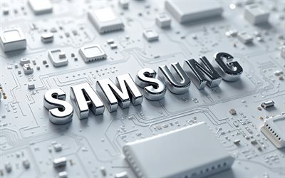 logotipo de samsung silver 3d, fondo de tecnología blanca, emblema de samsung, logotipo de samsung, samsung, fondo blanco de alta tecnología, signo de samsung, papel tapiz para dispositivos samsung