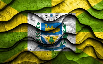 4k, flag ourinhos, villes du brésil, drapeaux d'ondes 3d en bois, jour d'ourinhos, drapeau d'ourinhos, brésil, drapeau en bois ourinhos, villes brésiliennes, ourinhos