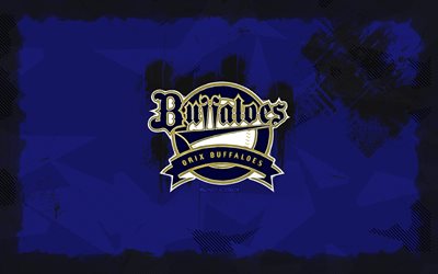 logotipo de orix buffaloes grunge, 4k, npb, fondo de grunge azul, béisbol, orix buffaloes emblema, logotipo de orix buffaloes, equipo de béisbol japonés, orix búfalos