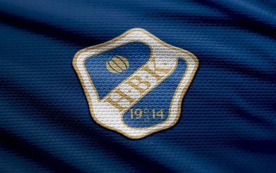 halmstads bk logo de tela, 4k, fondo de tela azul, allsvenskan, bokeh, fútbol, halmstads bk logo, fútbol americano, halmstads bk emblema, suecia, halmstads bk, club de fútbol sueco, halmstads fc