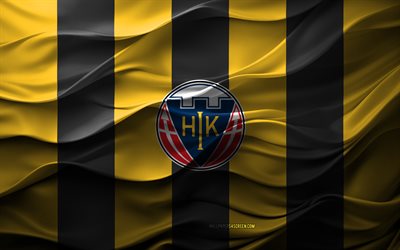 4k, logotipo de hobro ik, fondo 3d negro amarillo, superliga danesa, hobro ik emblema, equipo de fútbol danés, bandera de hobro ik, textura 3d, dinamarca, hobro ik, fútbol americano, fútbol