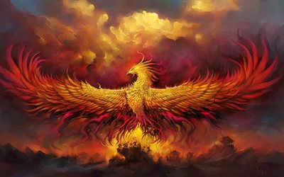 Ateşli Phoenix, 4k, ateş kuşu, sanat