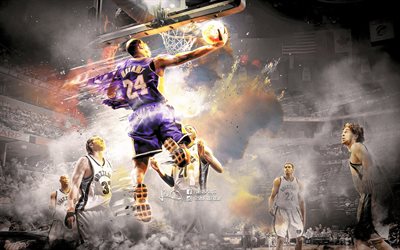 Kobe Bryant, jugador de baloncesto, fan art, Cribas, de la NBA, dunk