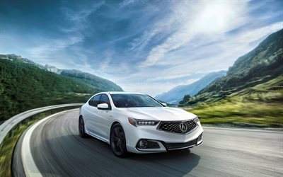 4k, el Acura TLX, 2018 coches, carretera, blanco TLX de Acura