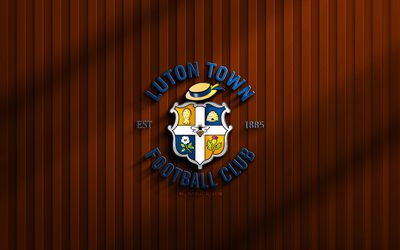 4k, Luton Town FC 3D logo, League One, orange 3D background, soccer, Luton Town FC emblem, Luton Town FC logo, Luton Town FC, football, english football club, Luton Town