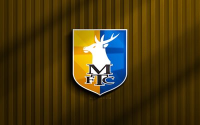 4k, mansfield town fc logotipo 3d, liga uno, fondo 3d amarillo, fútbol, mansfield town fc emblem, logotipo de mansfield town fc, luton mansfield fc, fútbol americano, club de fútbol inglés, ciudad de mansfield