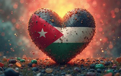 4k, I Love Jordan, artwork, 3D nature background, red glare, bokeh, Day of Jordan, flag of Jordan, heart with Jordan flag, 3D hearts, Jordan, Love for Jordan