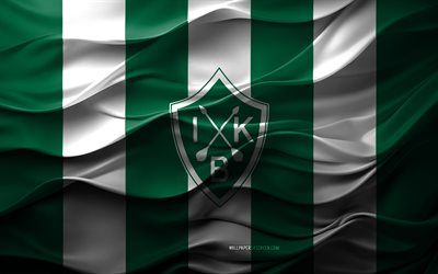4k, IK Brage logo, green white 3d background, Superettan, IK Brage emblem, Swedish football team, IK Brage flag, 3d texture, Sweden, IK Brage, football, soccer