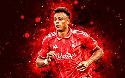 dan ndoye, 4k, luzes de neon vermelhas, nottingham forest fc, premier league, jogadores de futebol suíços, dan ndoye 4k, futebol, nottingham forest, dan ndoye nottingham forest