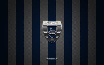 salón logo, club de fútbol finlandés, ykkosliiga, fondo de carbón blanco azul, salón palloilijat emblema, hockey, salón palloilijat, finlandia, lahti, salpa