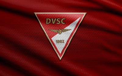 logotipo de tela de debrecen fc, 4k, fondo de tela roja, nb yo, bokeh, fútbol, logotipo de debrecen fc, fútbol americano, debrecen fc emblema, debrecen fc, club de fútbol húngaro, debreceni vasutas sport club, dvsc, debreceni vasutas sc