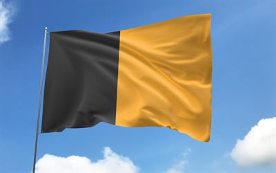 drapeau kilkenny sur le mât, 4k, comtés irlandais, ciel bleu, drapeau de kilkenny, drapeaux satin ondulés, comtés d'irlande, mât avec drapeau, jour de kilkenny, irlande, kilkenny