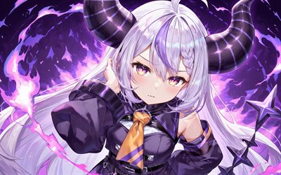 لابلوس, 4k, نيران النار الأرجواني, يوتيوبر الافتراضي, هولوليف, vtuber, عيون أرجوانية, لوس أنجلوس الظلام, المانجا, قناة لابلوس, لابلوس الافتراضية يوتيوبر