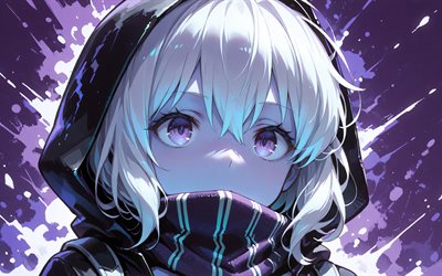 4k, أعد الفئة, الظلام, خلفية مجردة أرجوانية, مجموعة kantai, عيون أرجوانية, شخصيات مجموعة kantai, المانجا, أعد مجموعة kantai