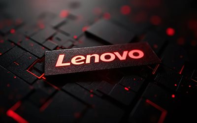 logotipo de lenovo, fondo de metal negro, logotipo 3d lenovo, emblema de lenovo, arte creativo, lenovo, logotipo rojo de lenovo, luz roja de neón