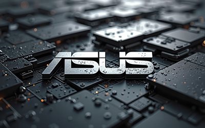 4k, ASUS metal logo, bokeh, black hi-tech background, microcircuits, conductors, electronics brands, creative, ASUS logo on microcircuit, brands, ASUS abstract logo, artwork, ASUS logo, ASUS