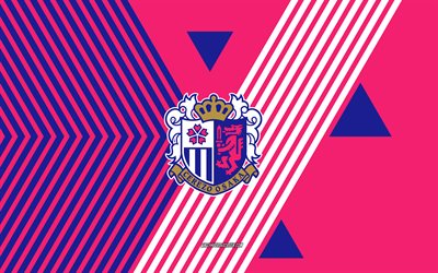 logotipo de cerezo osaka, 4k, equipo de fútbol japonés, fondo de líneas rosa y azul, cerezo osaka, liga j1, japón, arte de línea, emblema de cerezo osaka, fútbol americano